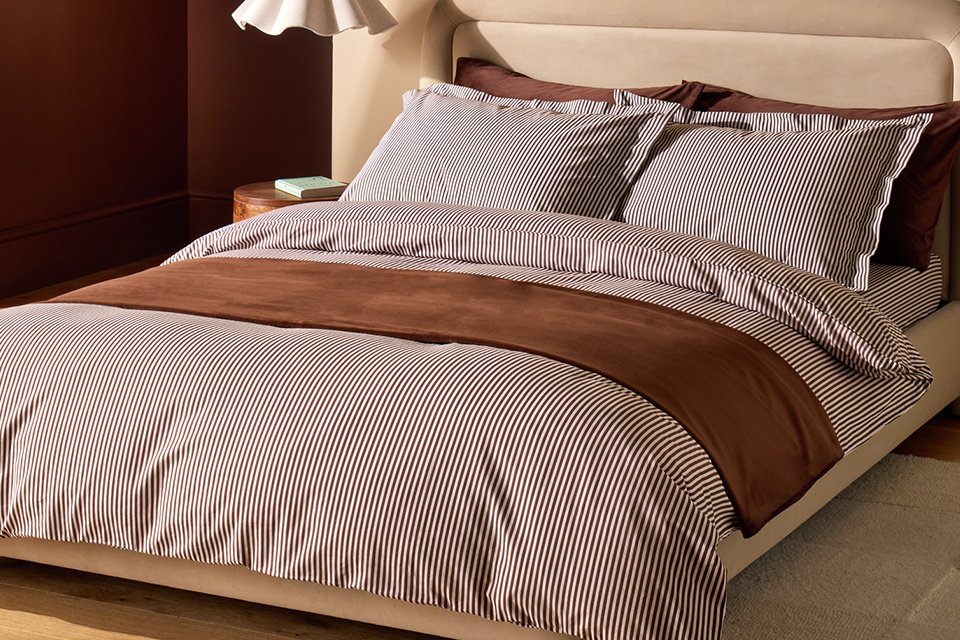Habitat Cotton Oxford Edge Stripe Cocoa Bedding Set.