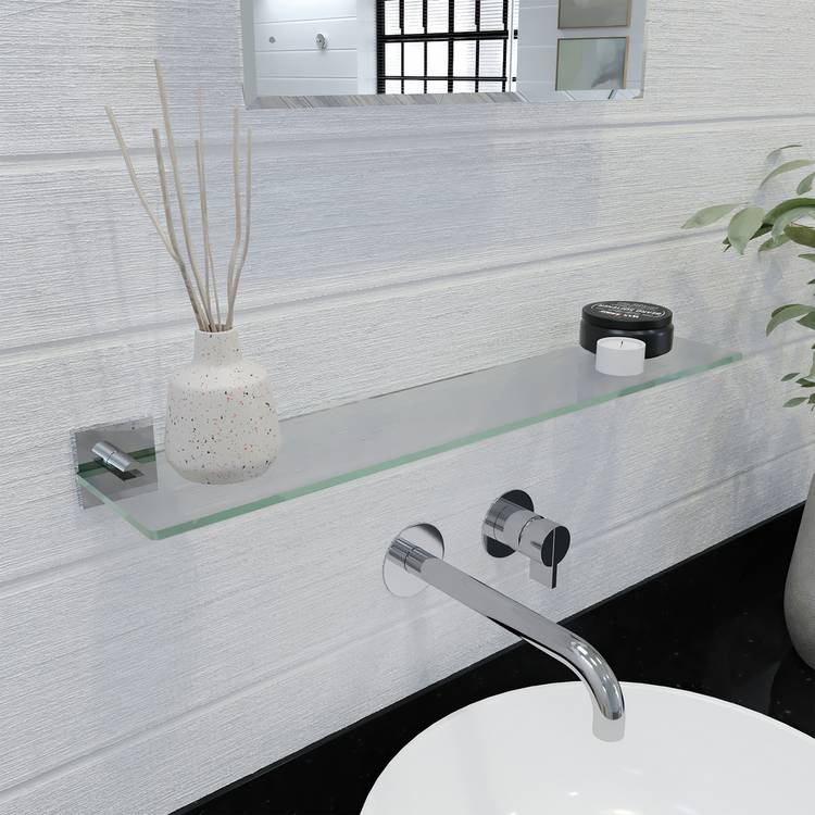 Croydex Chester Glass Bathroom Storage Shelf - Chrome 0