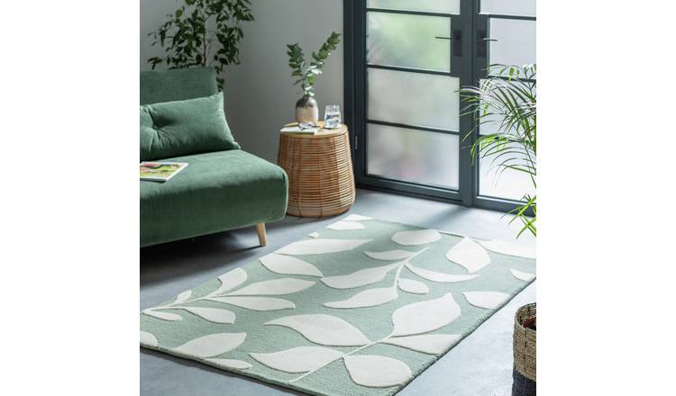 Buy Habitat Verdant Leaf Patterned Wool Tufted Rug - 160x230cm