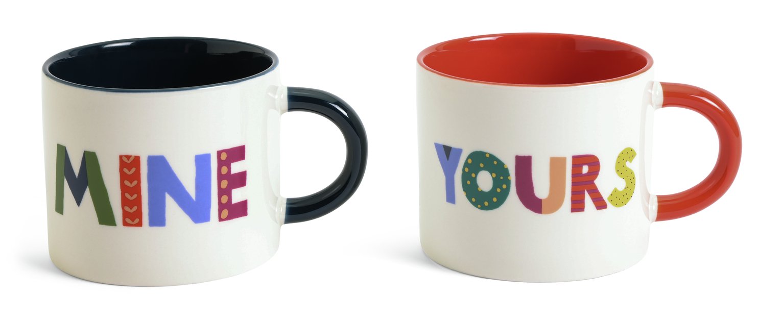 Habitat Mine and Yours Set of 2 Porcelain Mug - Multicolour