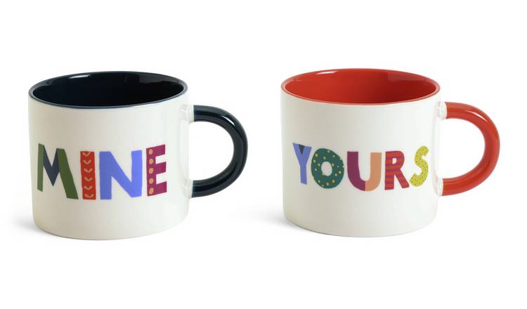 Buy Habitat Mine And Yours Set Of 2 Porcelain Mug - Multicolour 