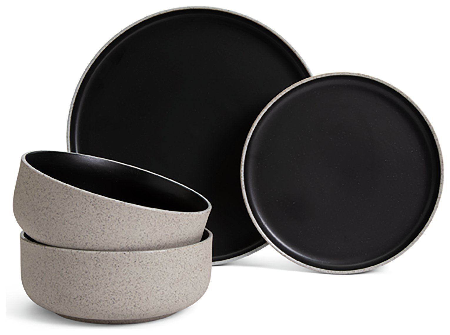 Habitat Raw Edge Speckle 12 Piece Dinner Set - Black