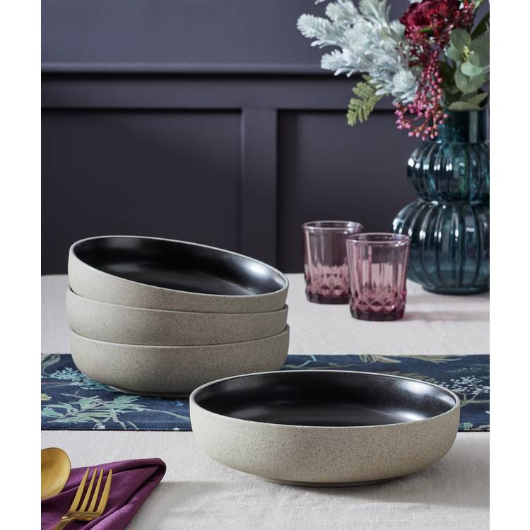 Habitat Set of 4 Raw Edge Speckle Pasta Bowl - Matte Black 0