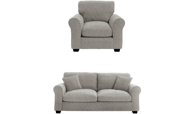 Argos Home Lisbon Fabric Chair & 3 Seater Sofa - Grey