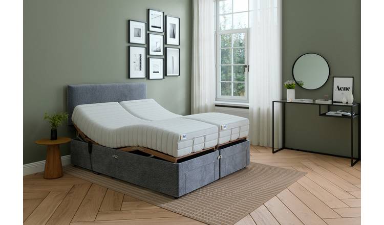 Mibed Memory Superking Adjustable Bed With Drawer - Grey