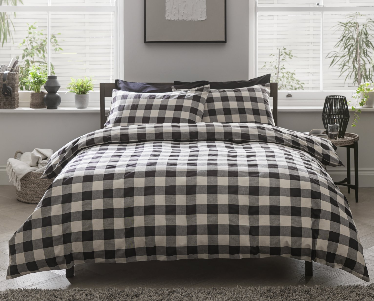 Habitat Gingham Check Black & White Bedding Set - Single