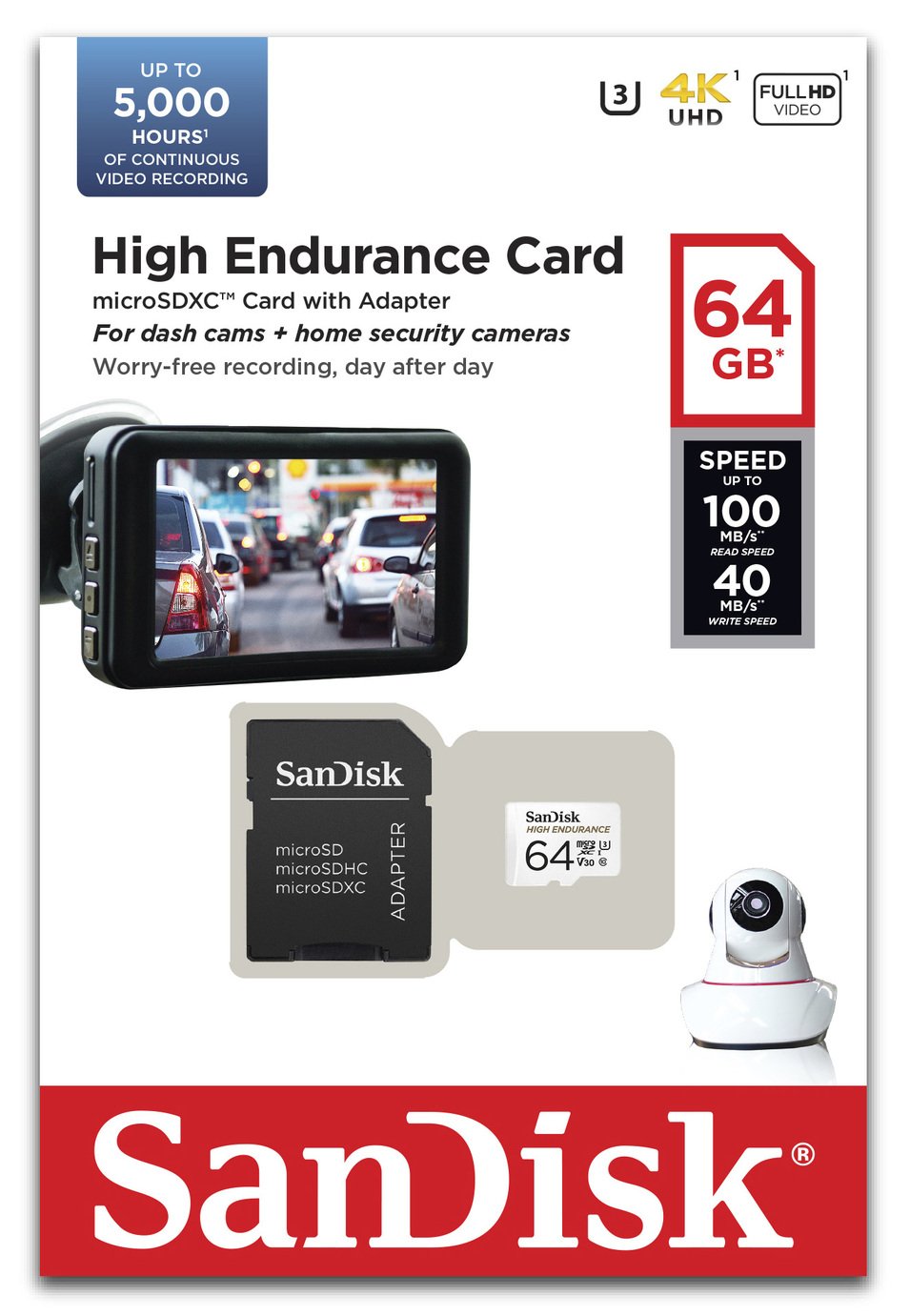 SanDisk High Endurance 100MBs MicroSDXC Memory Card - 64GB