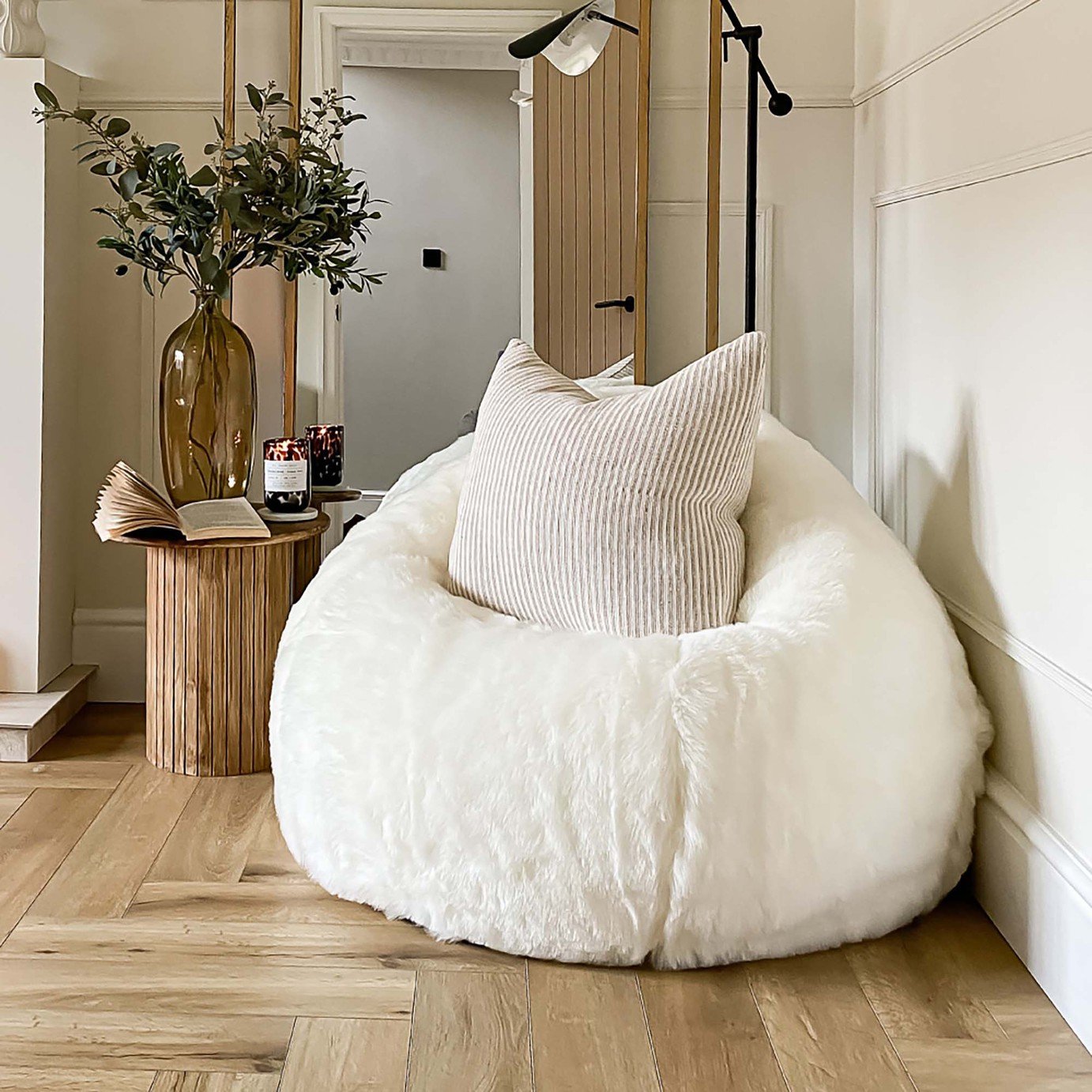 rucomfy Hygge Faux Fur Bean Bag - Natural