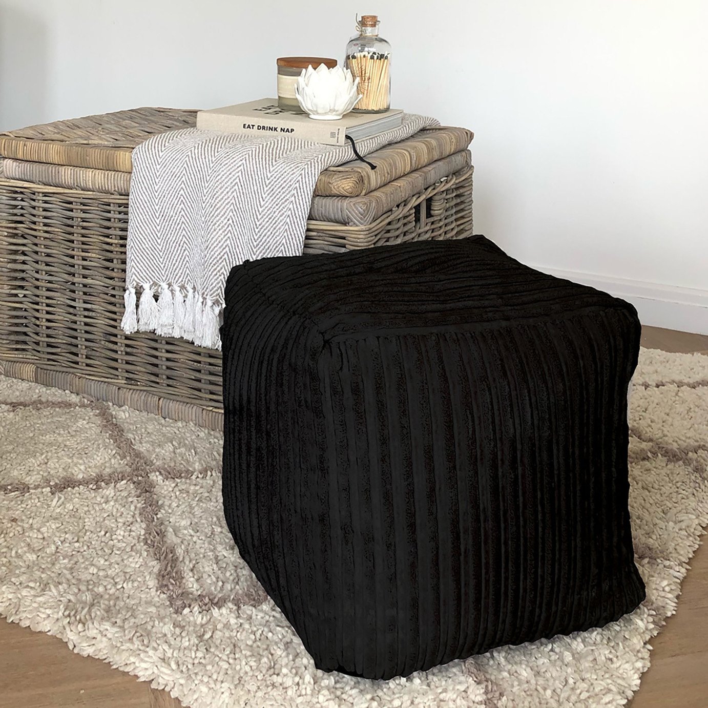 rucomfy Jumbo Cord Cube Bean Bag - Black