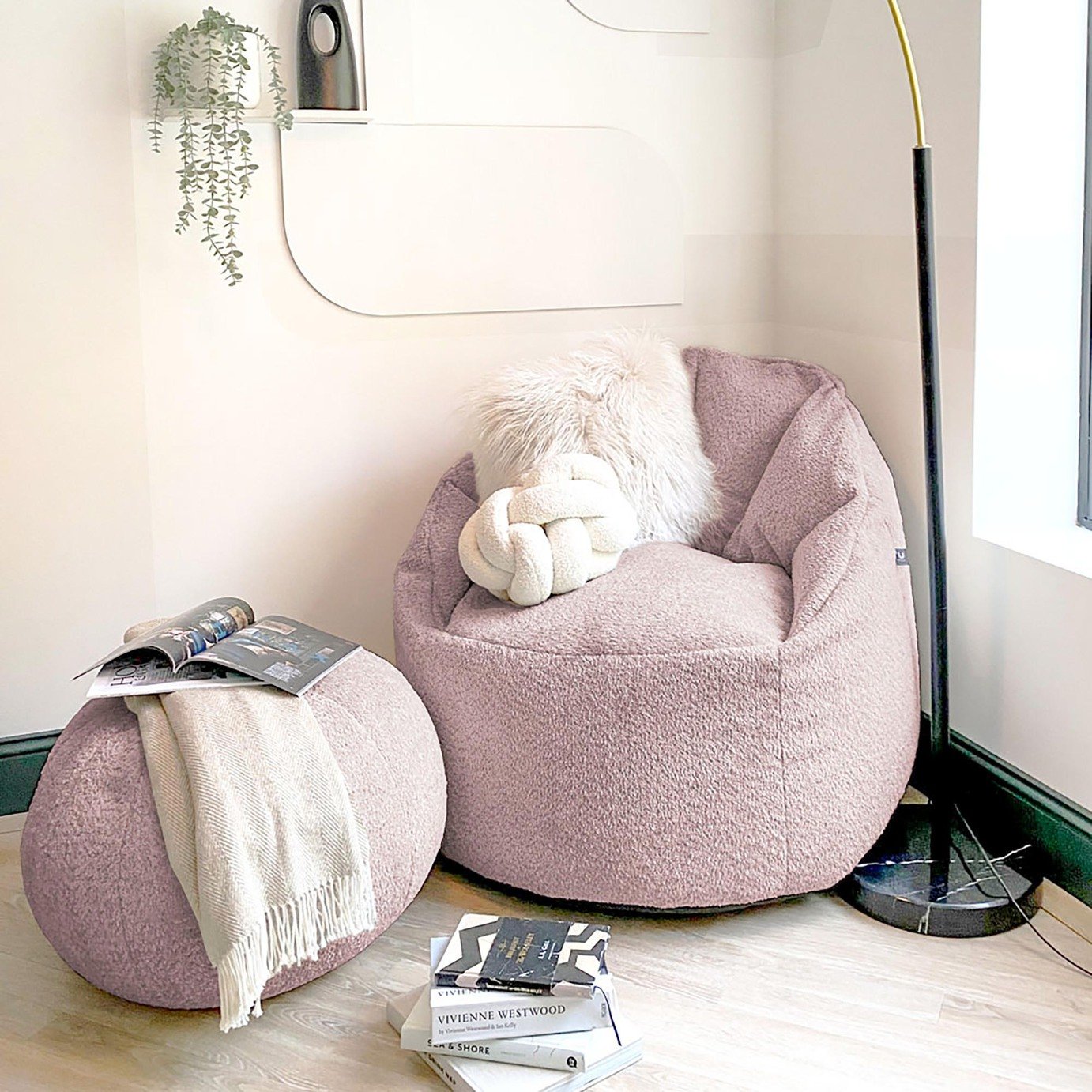 rucomfy Fabric Snug Cinema Bean Bag Chair - Blush Pink