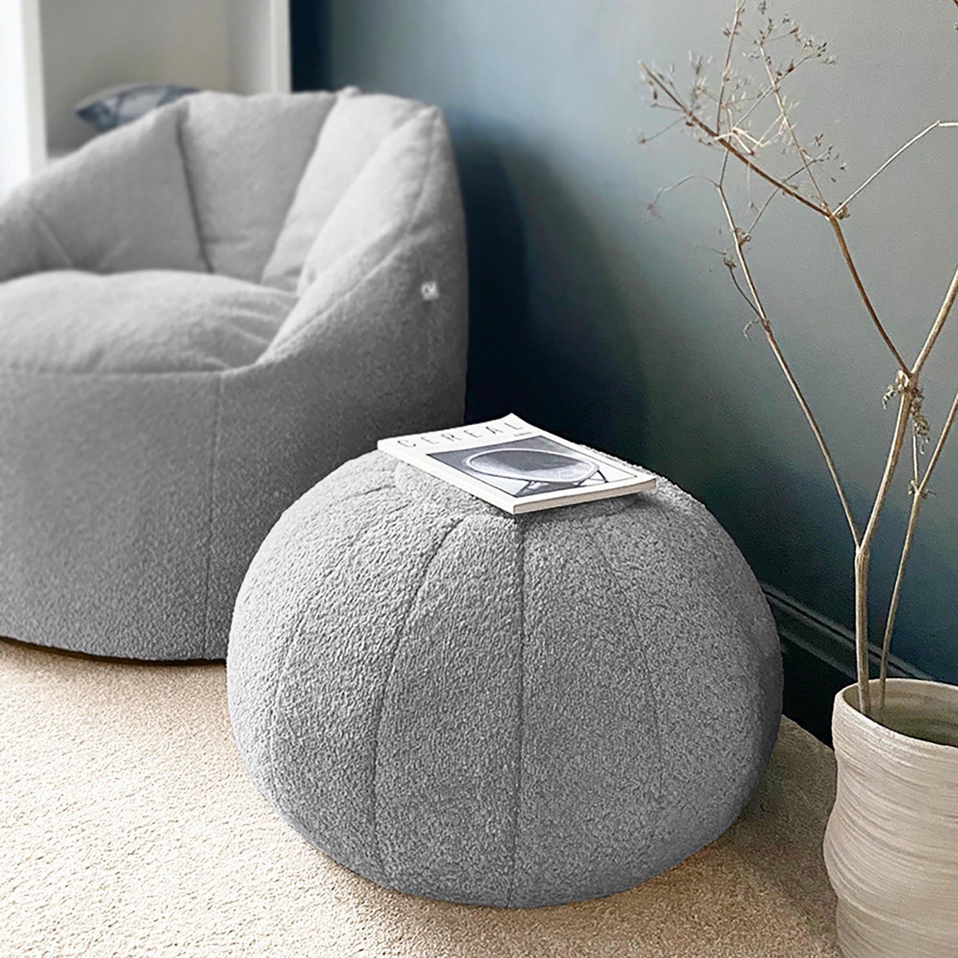 rucomfy Fabric Snug Pouffe - Light Grey