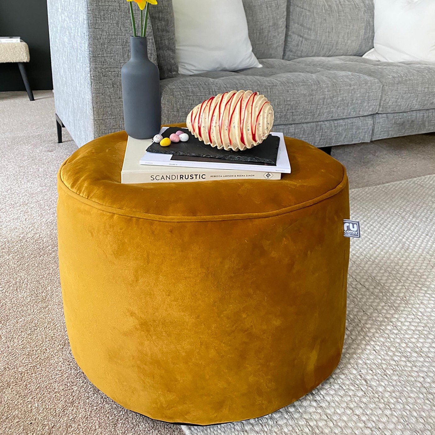 rucomfy Velvet Pouffe - Mustard