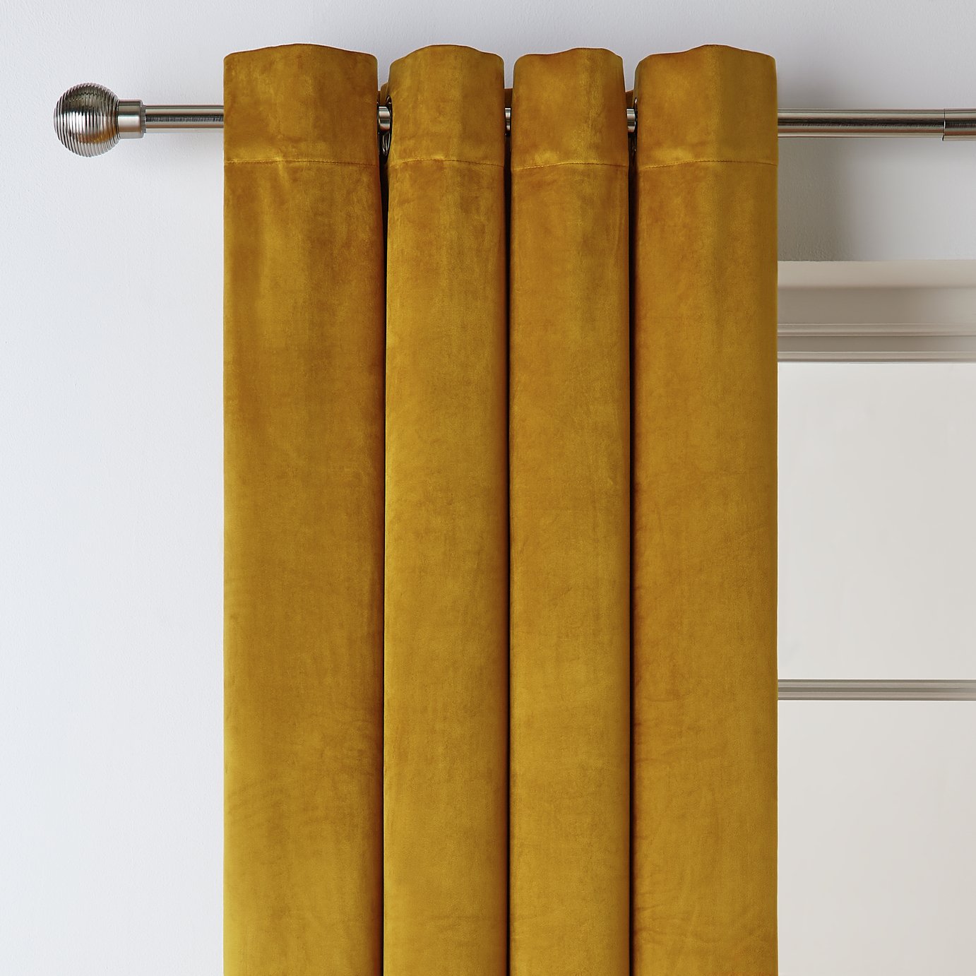 Habitat Matte Velvet Eyelet Curtain - Mustard