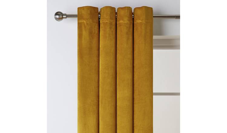 Habitat Plain Matt Velvet Eyelet Curtains - Mustard