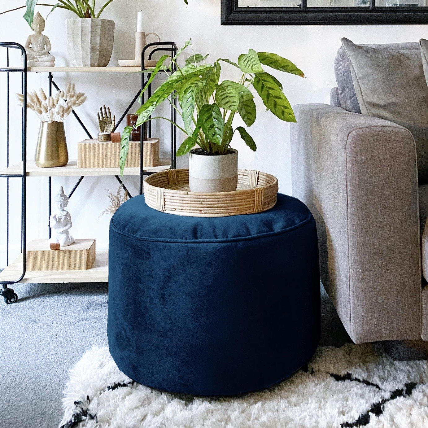 rucomfy Velvet Pouffe - Peacock Blue