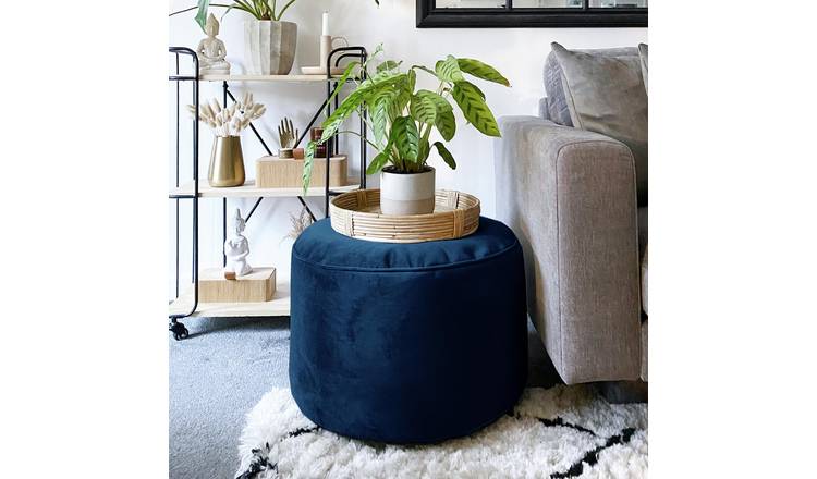 Navy blue shop velvet pouf