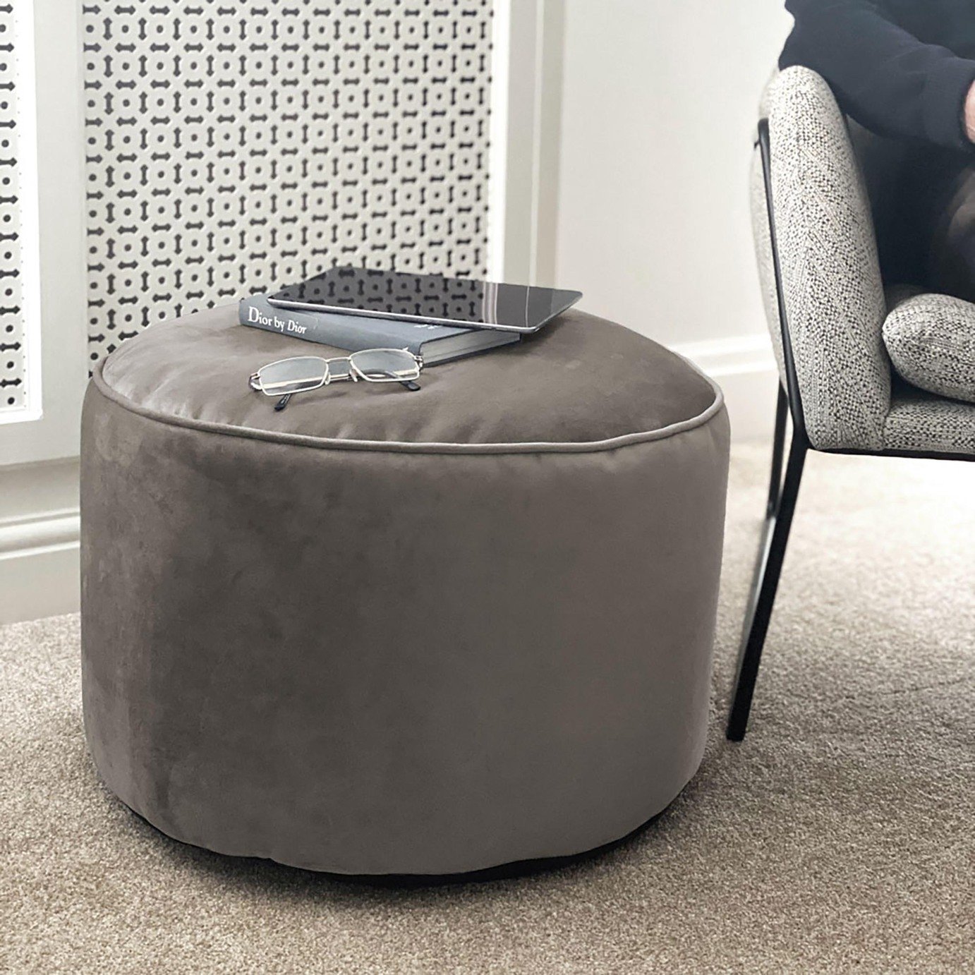 rucomfy Velvet Pouffe - Grey