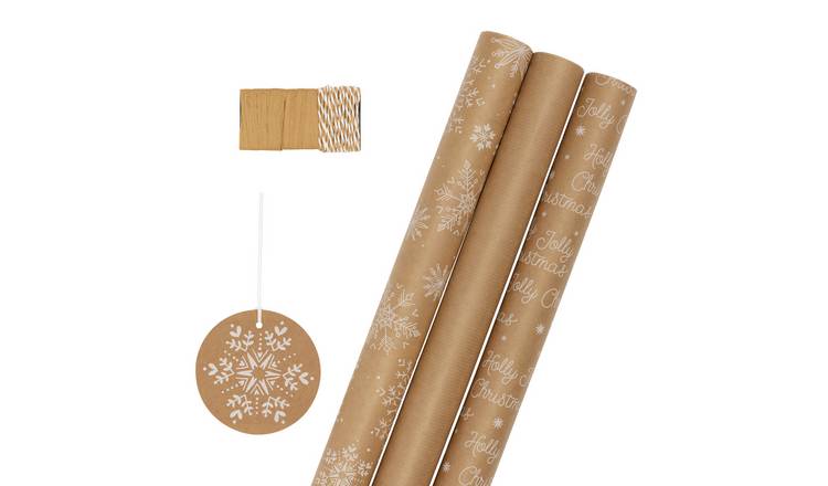 Buy Habitat 3 Roll Snowflake Kraft Wrapping Paper Set | Christmas ...