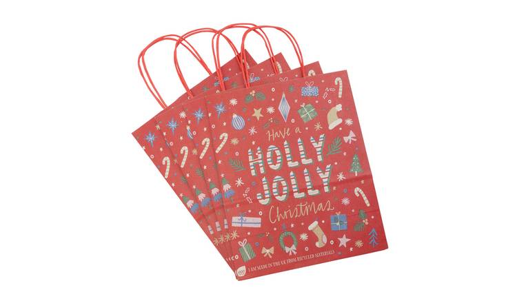 Eco Nature Medium Holly Jolly Christmas Gift Bags - 4 Pack