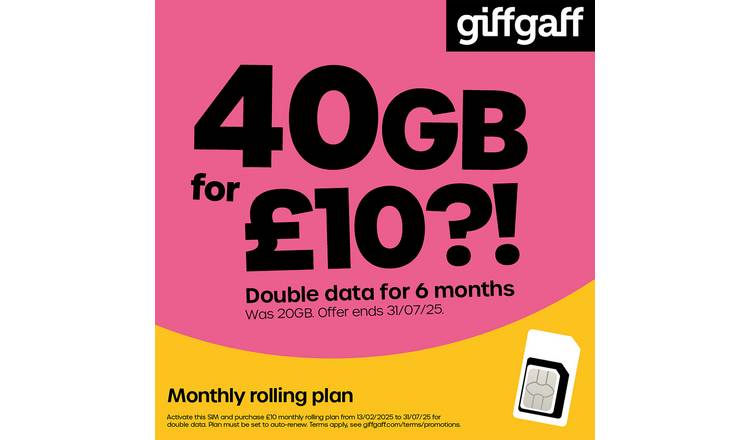 giffgaff 40GB Pay As You Go Sim Card