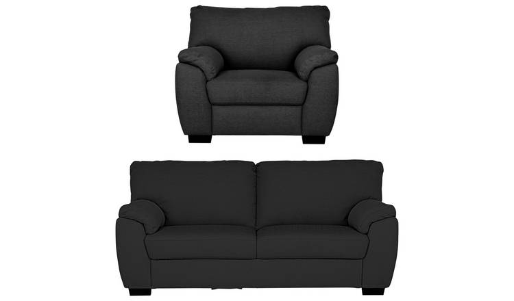 Argos Home Milano Fabric Chair & 3 Seater Sofa - Charcoal