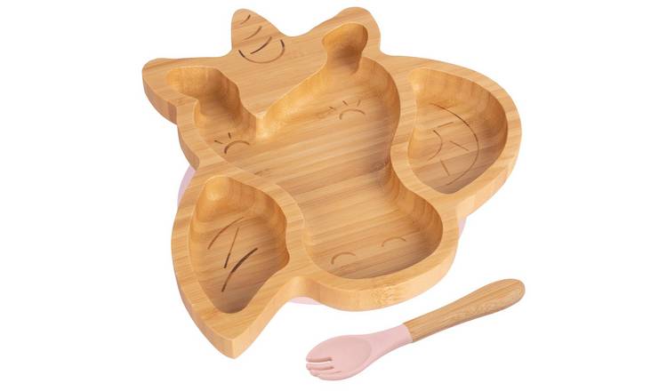 Tiny Dining Bamboo Unicorn Baby Weaning Plate & Fork Set - Pastel Pink