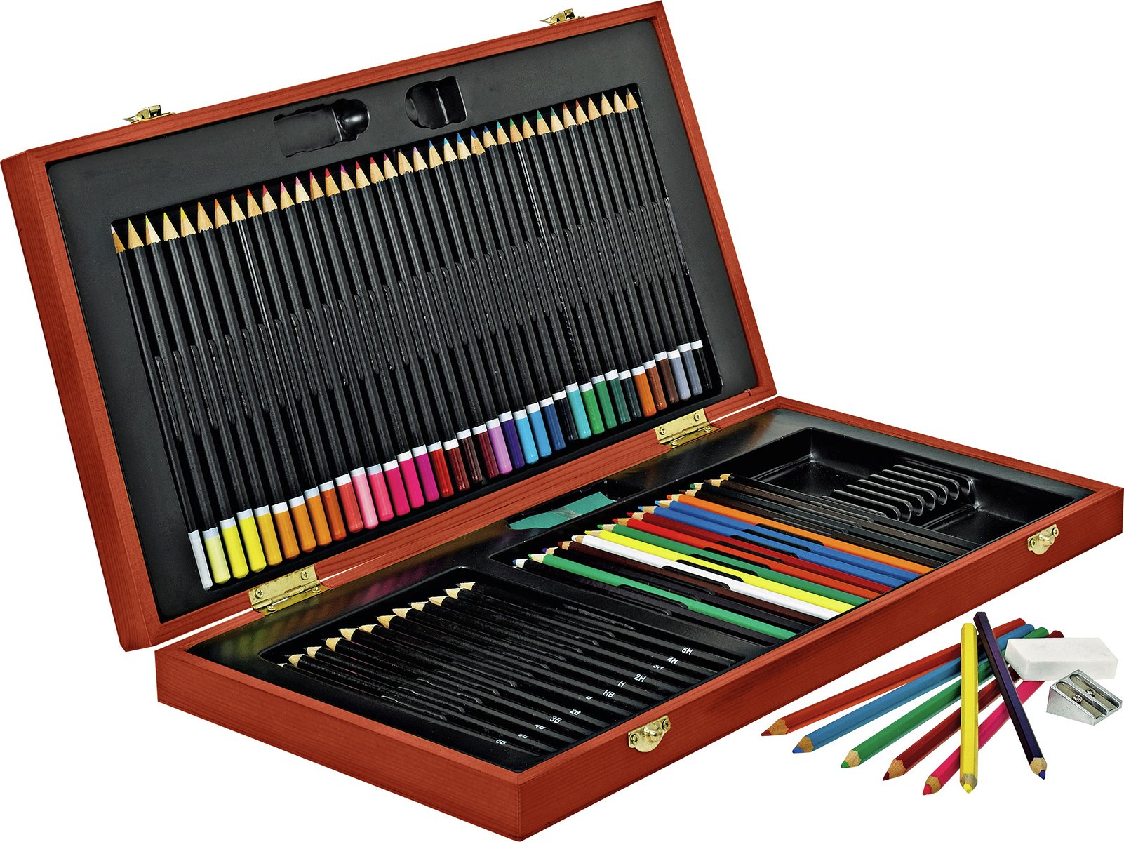 YXSH Pencil Dark Wooden Caddy Kit - 75 Pieces