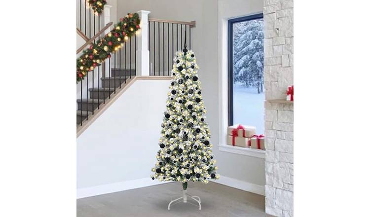 Walplus PVC Hinged Black Ornaments Artificial Christmas Tree - Green - 240 cm