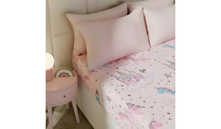 OHS Kids Unicorn Print Microfibre Fitted Bed Sheet Pink - Single