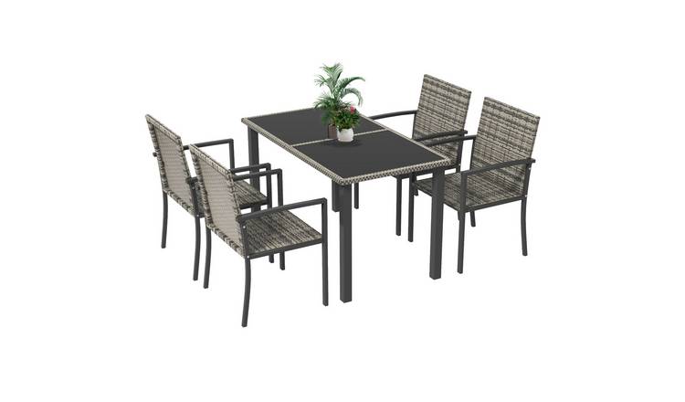 Outsunny 4 Seater Rattan Dining Set with Glass Top Table - Mixed Grey