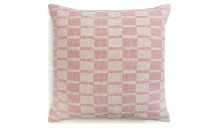 Habitat Checker Board Cushion - White & Pink - 43x43cm