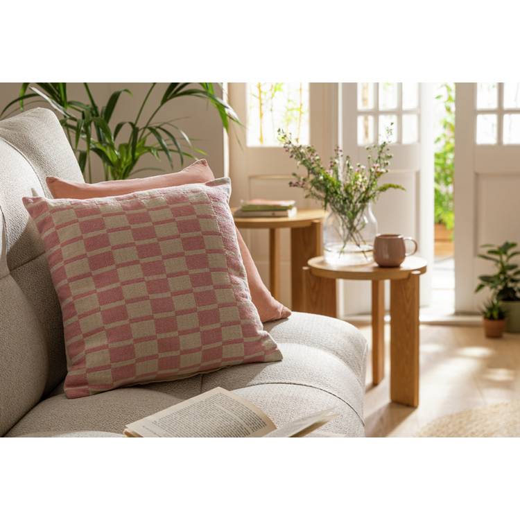 Habitat Checker Board Cushion - White & Pink - 43x43cm 0