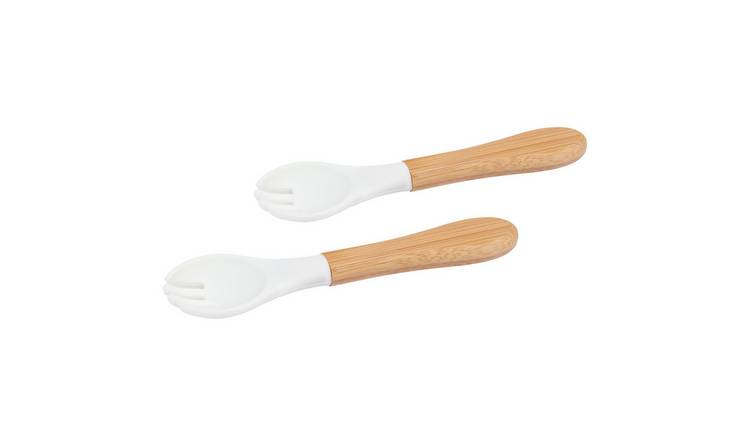 Tiny Dining Bamboo Baby Weaning Forks with Silicone Tip - White - Pack of 2