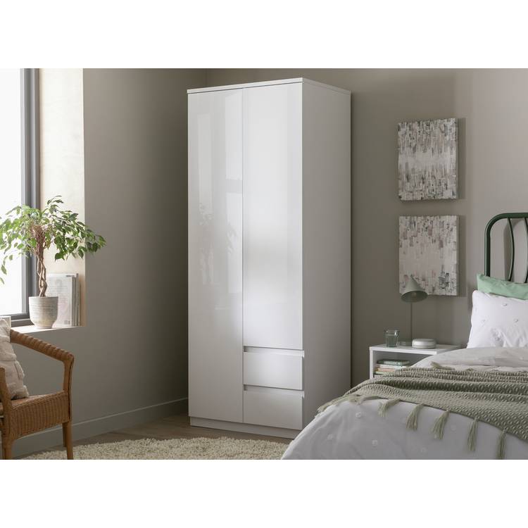 Habitat Jenson 2 Door 2 Drawer Tall Wardrobe - White Gloss 0