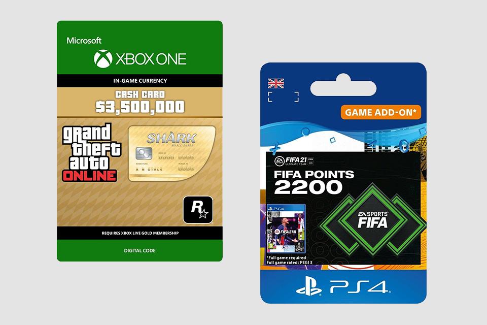 Digital downloads for Grand Theft Auto Online currency and FiFA points.