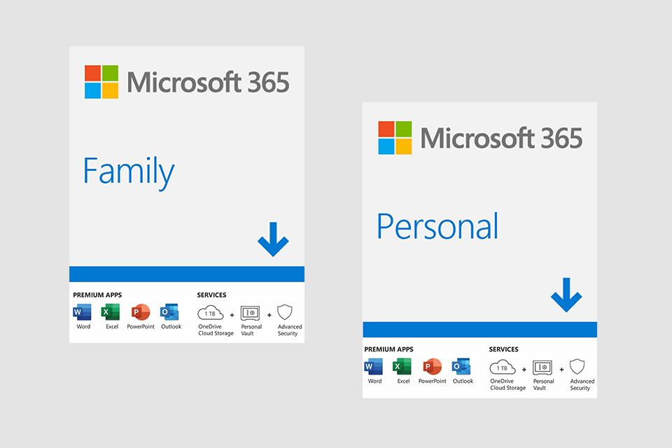 Digital downloads for Microsoft 365 Personal and Microsoft 365 Family.