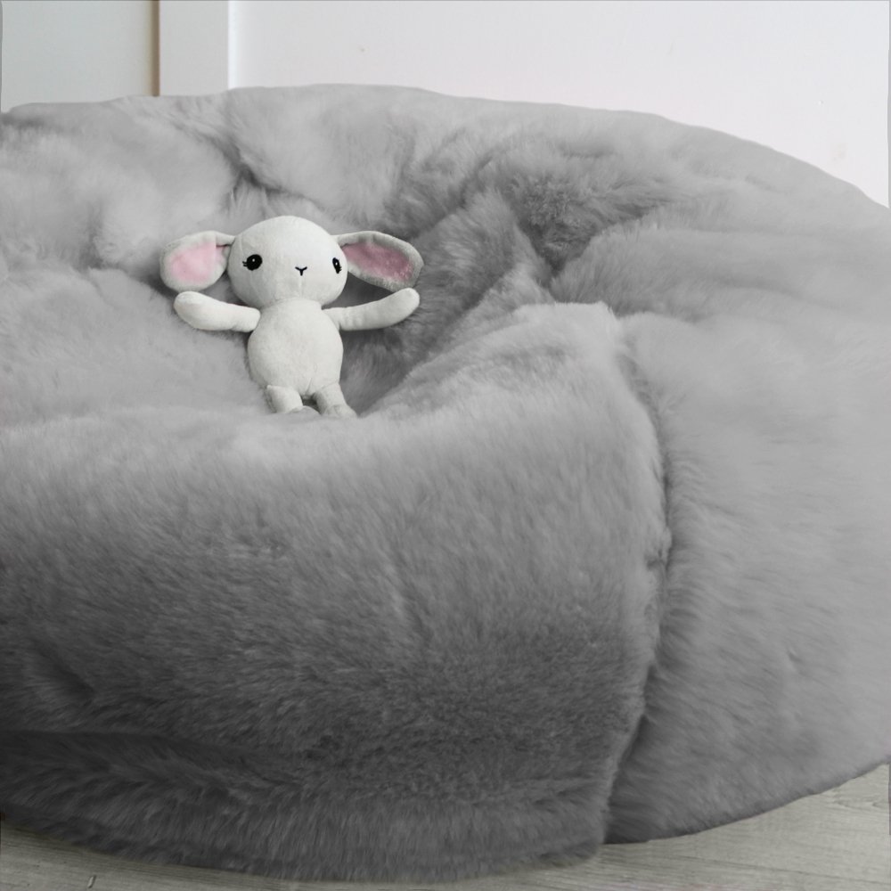 rucomfy Kids Mini Slouch Bean Bag Faux Fur- Grey