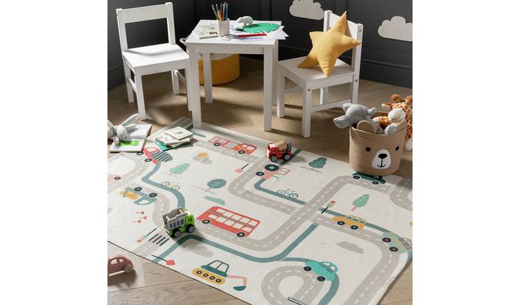 Habitat Kids Transport Print Natural Flatweave Rug-170x120cm