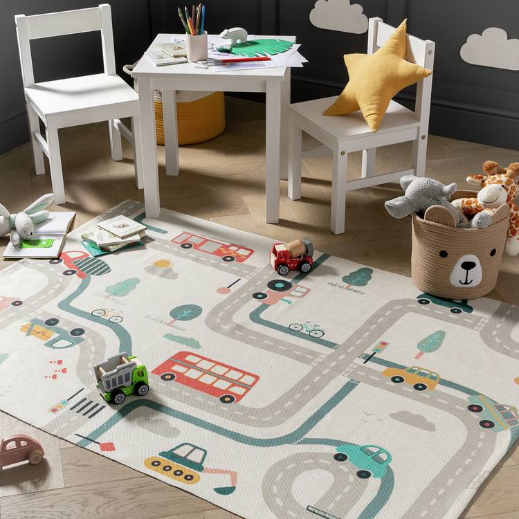 Habitat Kids Transport Print Natural Flatweave Rug-170x120cm 0