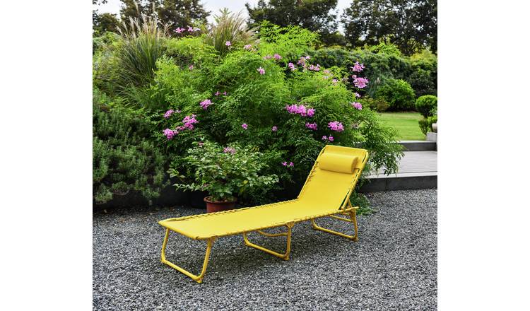 Buy Argos Home Set of 2 Folding Metal Sun Loungers Yellow Garden chairs and sun loungers Argos