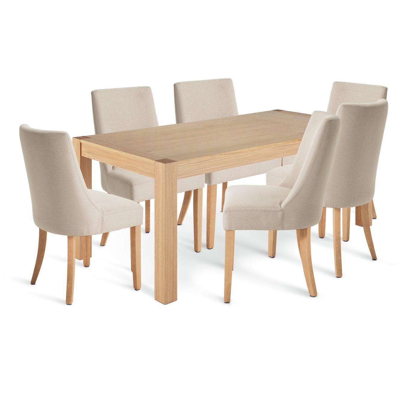 Habitat Alston Wood Dining Table & 6 Alec Oatmeal Chairs