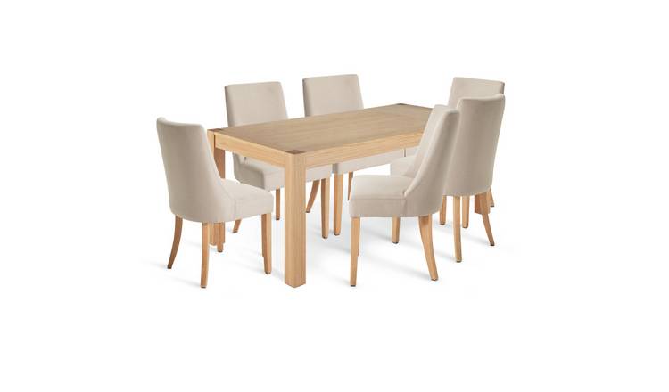 Habitat Alston Wood Dining Table & 6 Alec Oatmeal Chairs
