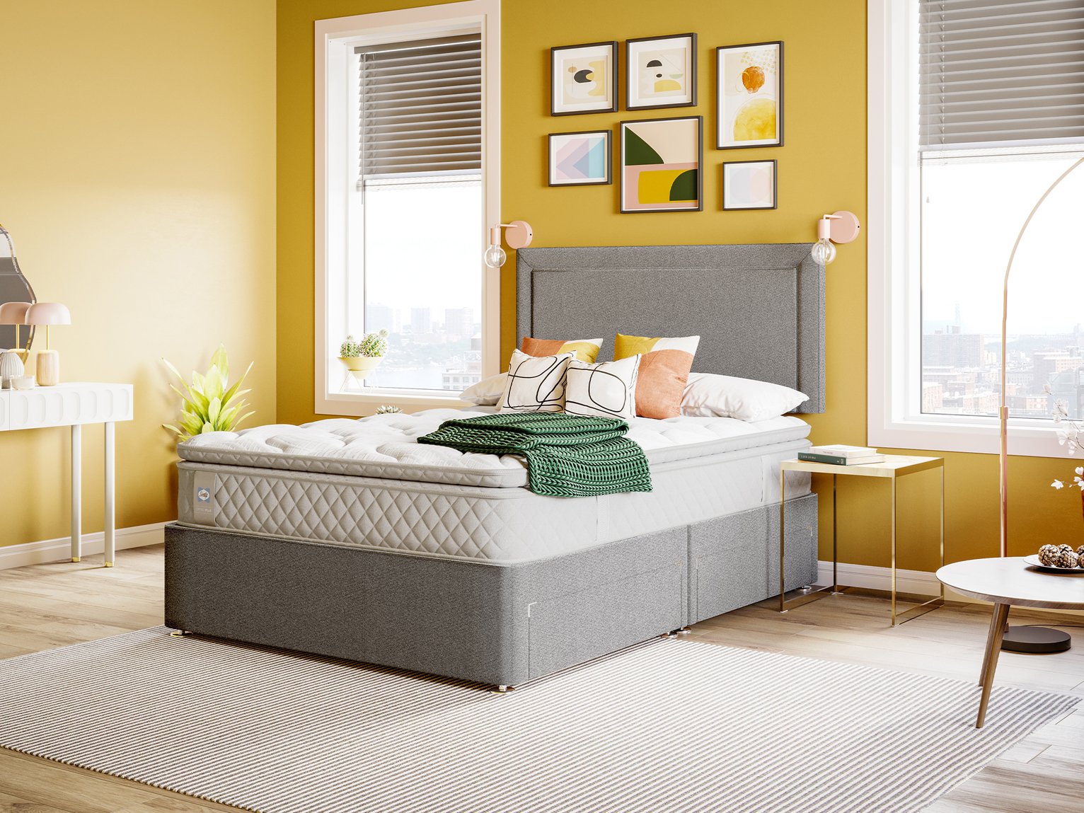 Sealy Abbot Pillowtop Kingsize 2 Drawer Divan Bed - Grey