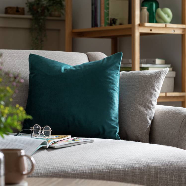 Habitat Velvet Plain Cushion Cover-2 Pack- Teal - 43x43cm 0