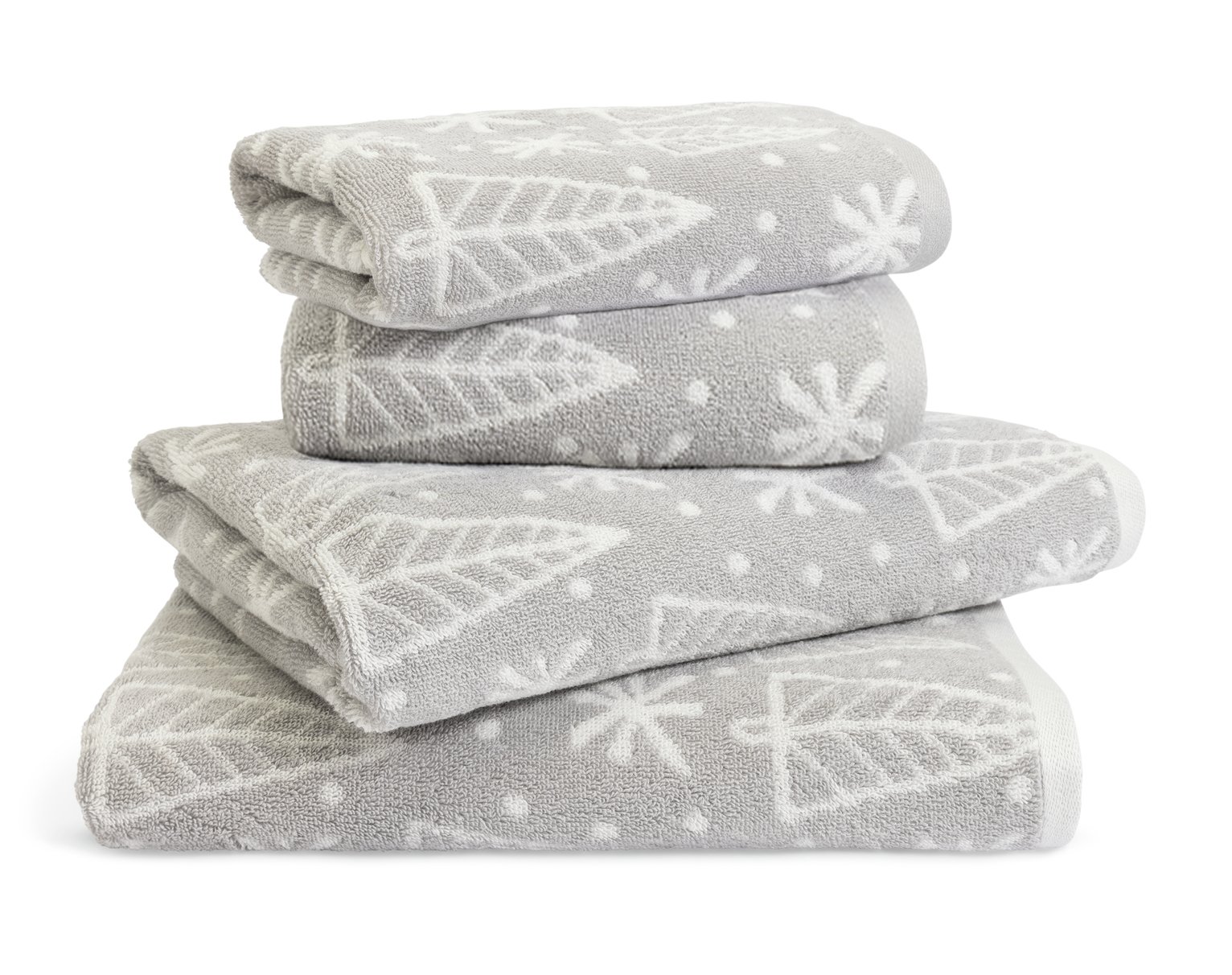 Habitat Christmas Tree and Snowflake 4 Piece Towel Bale-Grey