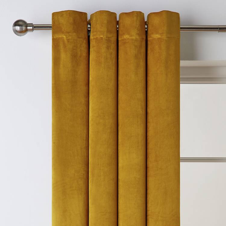 Habitat Plain Matt Velvet Eyelet Curtains - Mustard 0