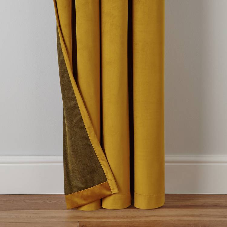 Habitat Plain Matt Velvet Eyelet Curtains - Mustard 0