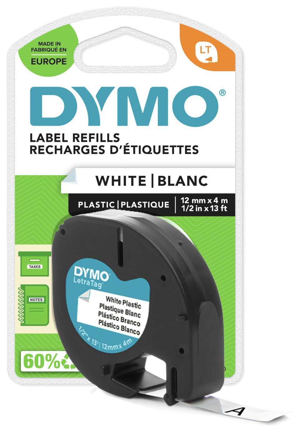 Dymo LetraTag Plastic Tape - Black and White