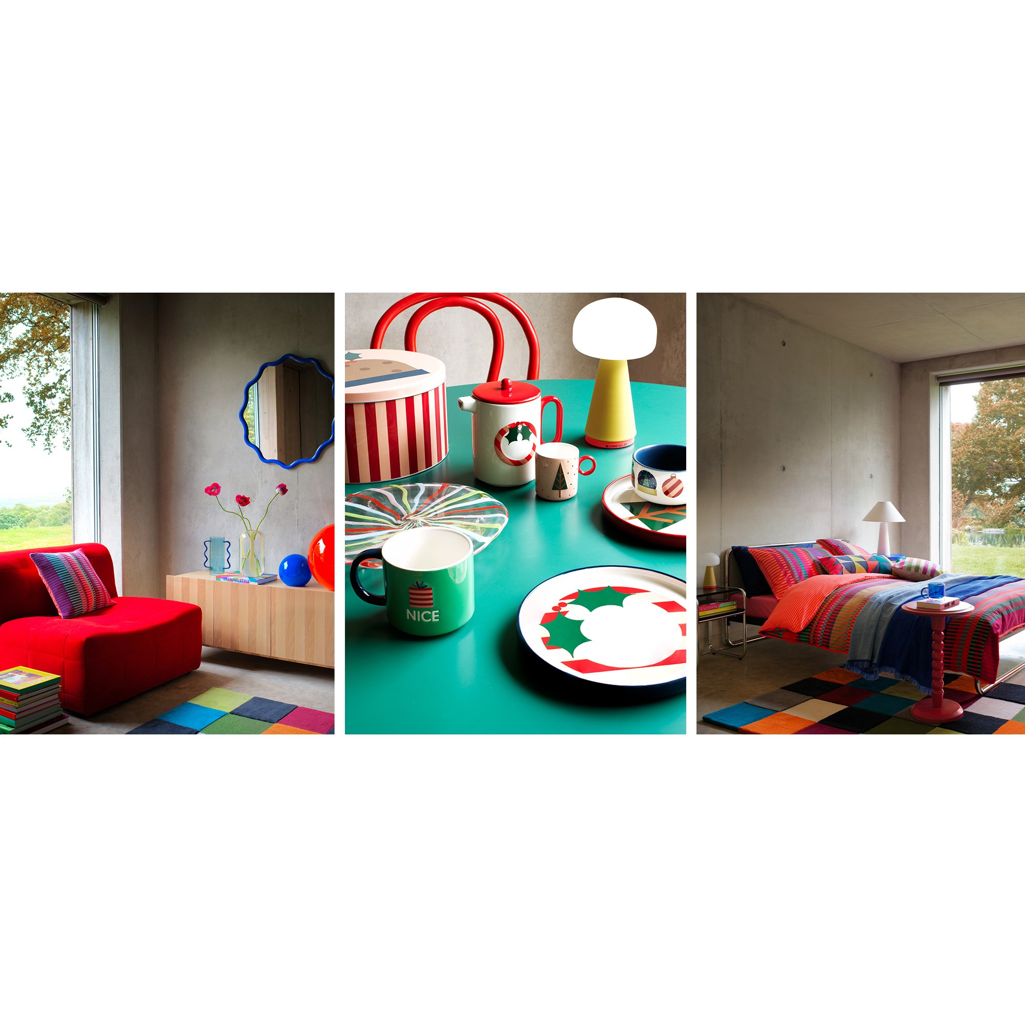 Festive fairground trend in bright and bold colours and patterns.
