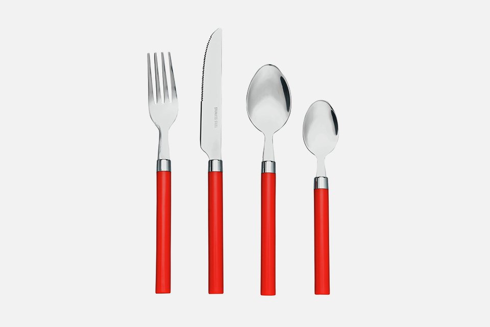 Argos Home 16 Piece Cutlery Set in red colour.